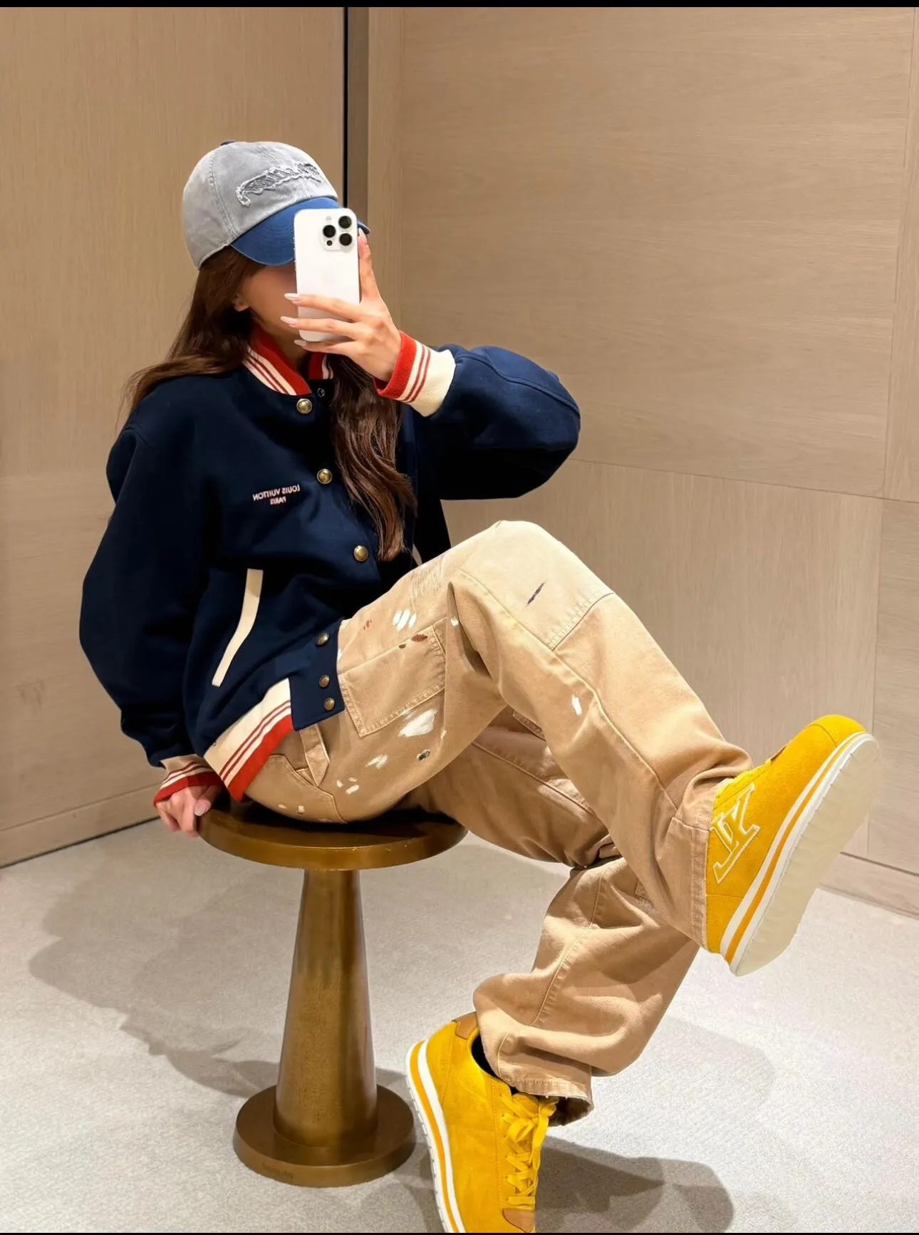 Louis Vuitton/Louis Vuitton 26Fw contrasting letter embroidered baseball jacket